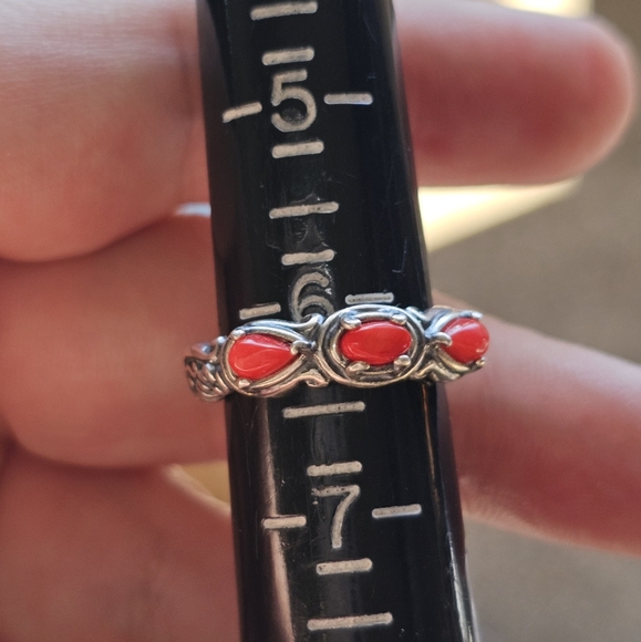 Carolyn Pollack sterling silver coral ring size 6 1/4. Stamped with the signatur - Picture 3 of 4